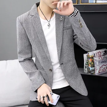 

British Style Black Gray Khaki Blazer Mens Slim Fit Blazer Masculino Business Casual Stylish Blazer Men Spring Autumn