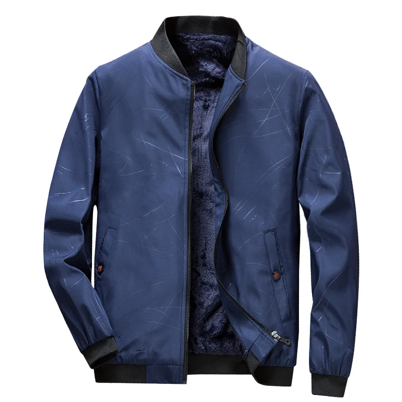 thicken dark blue Новые мужские куртки повседневные Бархатные Теплые пальто воротник стойка Удобная брендовая одежда куртки мужские бархатные утепленные высокое качество - Цвет: thicken dark blue