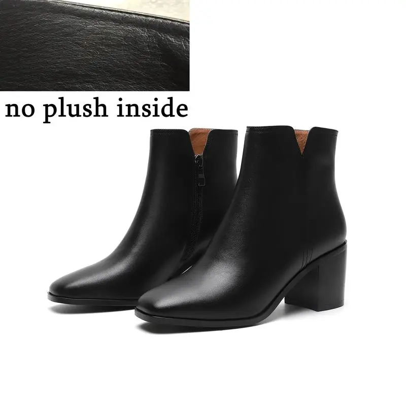 no plush inside ALLBITEFO/женские ботинки из натуральной кожи; ботильоны; Удобные однотонные модные ботинки в простом стиле; сезон осень-зима - Цвет: no plush inside