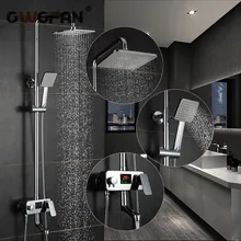 Modern LED Digital Display Shower Faucet Set Rain Shower Head 3-way Handshower Digital Display Mixer Tap Bathroom Shower Faucet frap digital bathroom shower mixer with display bath shower faucet system set wall mount mixer digital display shower panel