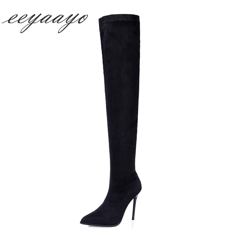 

2019 New Autumn Elastic Women Over-The-Knee Boots High Thin Heel Pointed Toe Sexy Ladies Women Shoes Black Thigh High Boots