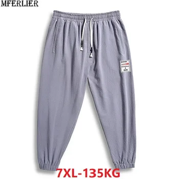 

summer Men sweatpants linen cotton sports pants Chinese style letter big size 6XL 7XL pencil elasticity Breathable sweatpans 48