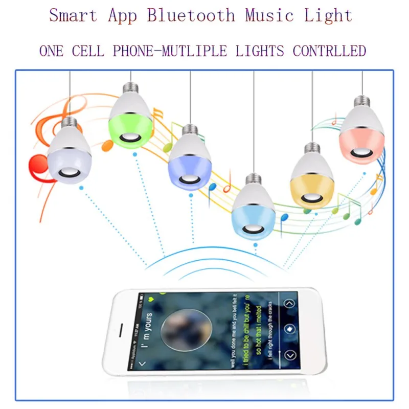 Круглый беспроводной Bluetooth светодиодный светильник лампа динамик RGB E26 базовый цвет изменение один-ко-много Подключение без пульта дистанционного управления