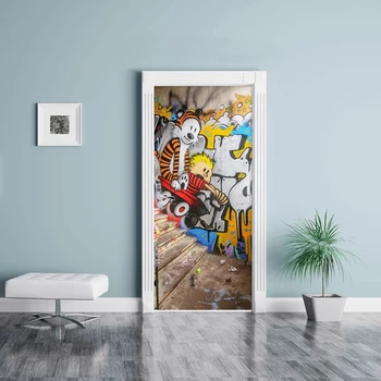 

Door Sticker Mural DIY Colored Graffiti Wall Decals Creative PVC Wallpaper Self Adhesive For Renew Print Art Picture Home Decor
