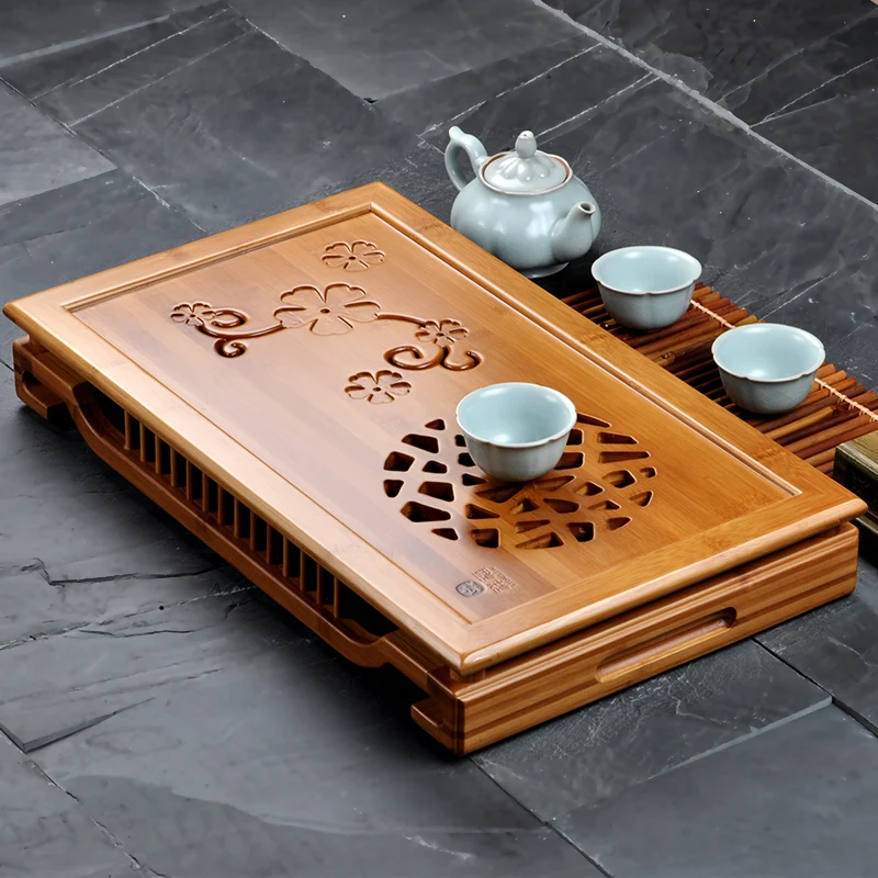Bamboo Tea Serving Tray Table Gongfu Tea Tray 49*29*7 Blooming and Riches 