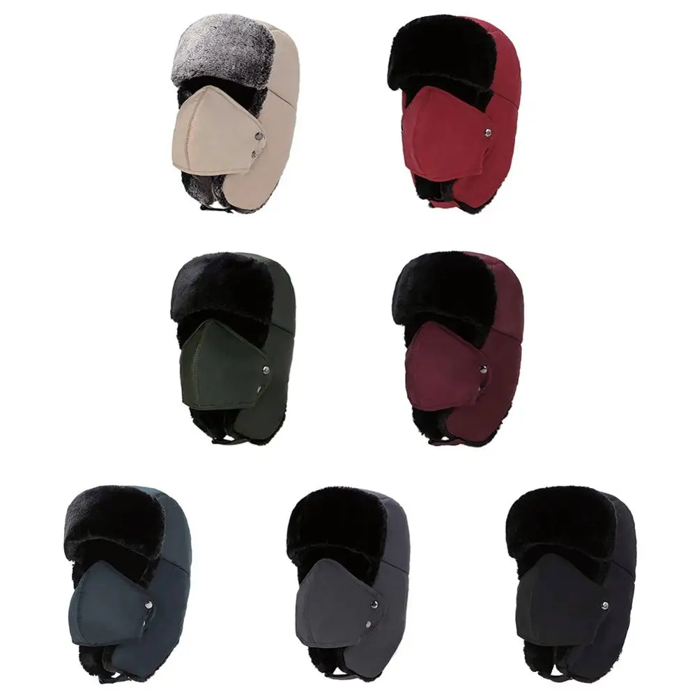 Bomber Hat Women Men Thick Fluffy Thermal Windproof Face Mask Ear Protection Cap Outdoor Winter Apparel Accessories New