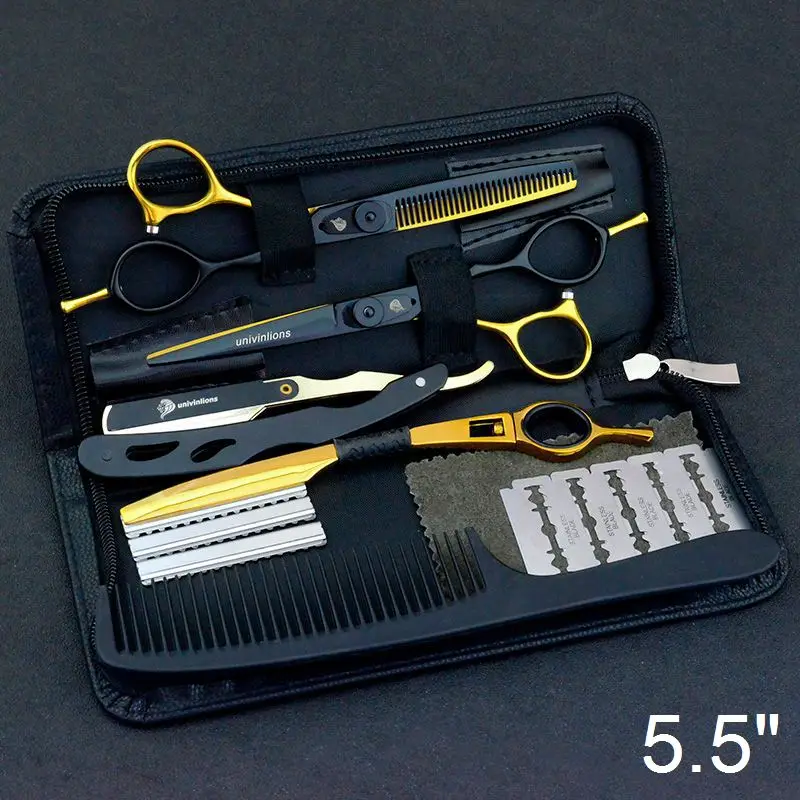 6025A55-Kit 2Razors 5," черные золотые японские филировочные ножницы стрижка Парикмахерские филировочные ножницы для волос филировочные ножницы из нержавеющей стали sissors - Цвет: 6025A55-Kit 2Razors