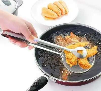 

Creative Filter Spoon with Clip Multi-functional Stainless Steel Colander Oil-Frying Filter Fried Food Clip Kitchen Tongs
