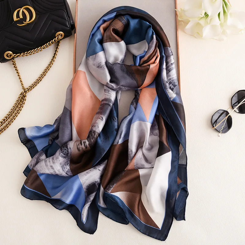 Визуальные оси 28th, March дизайнерские шелковые шарфы для женщин роскошный бренд печати павлиньи перья Шелковый шарф - Цвет: F-213g1