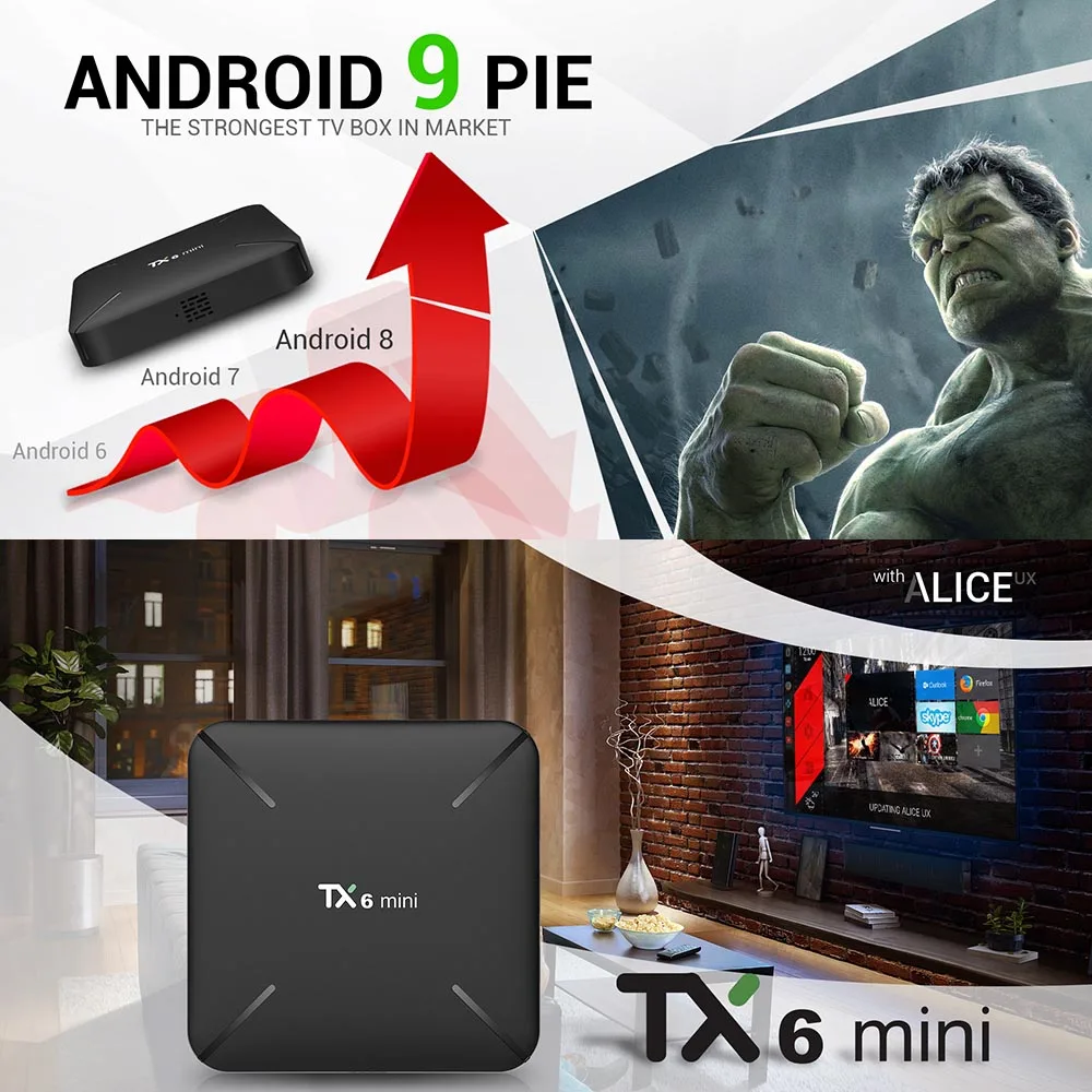 TX6 мини Smart Android tv Box Android 9,0 четырехъядерный 2 ГБ+ 16 Гб 2,4 г WiFi 4K HD AirPlay set top box поддерживает многоязычный