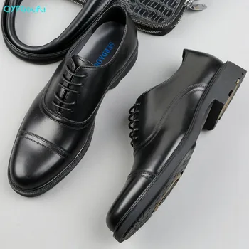 

QYFCIOUFU Genuine Leather Men's Dress Shoes Handmade Office Business Wedding Black Brown Luxury Lace Up Formal Oxfords Mens Shoe