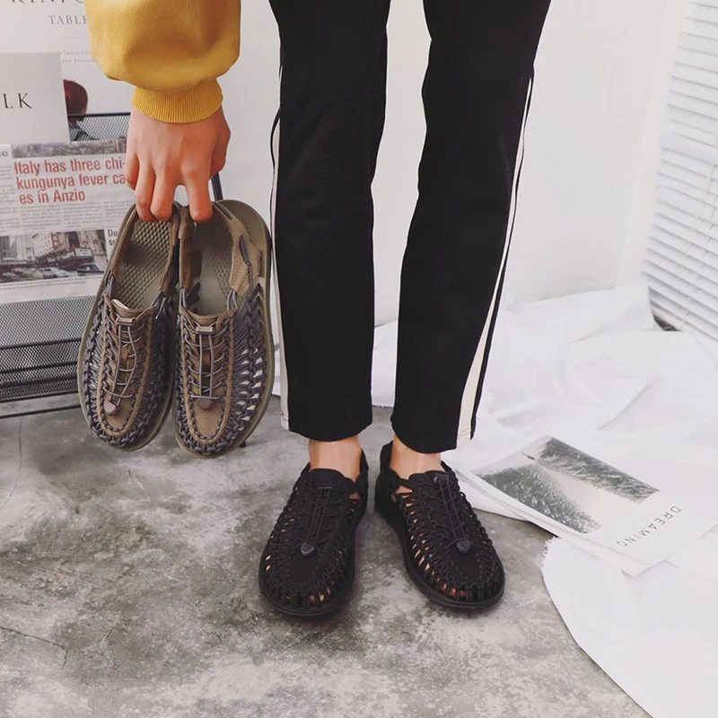 Male Handmade Weave Seaside Beach Man Elastic Sandals Summer Sandals Men Shoes Design Bohemia Sandals Comfortable Casual Shoes