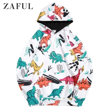 

ZAFUL Cartoon Dinosaur Cactus Print Casual Pullover Hoodie For Men Long Sleeve Regular Length Tops Newest 2019 Men's Sweatshirts