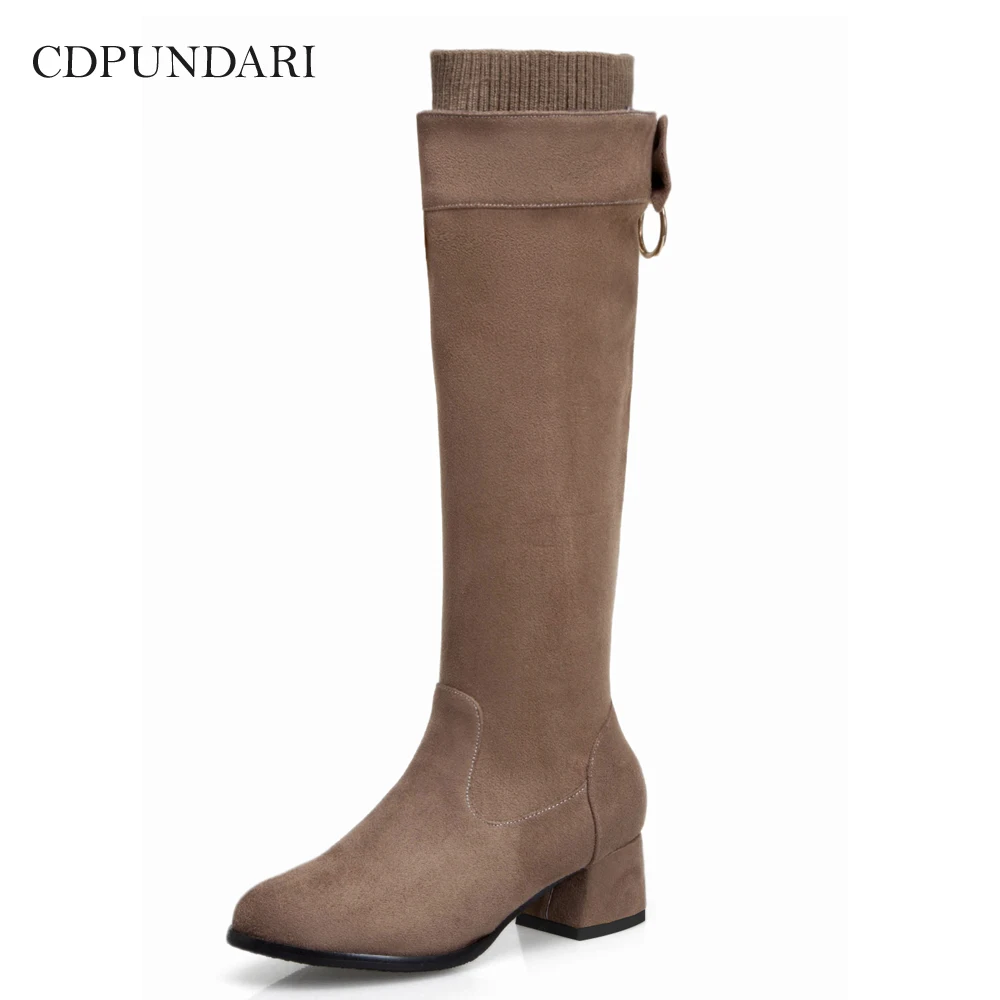 CDPUNDARI/Сапоги до колена с бантиком-бабочкой; женские сапоги на среднем каблуке; женская зимняя обувь; chaussure femme