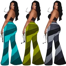 2021 Ladies Fashion Sexy Flare Pants Design Plaid Casual Positioning Printed Pants Autumn New Streetwear Loose Wide Leg Pants