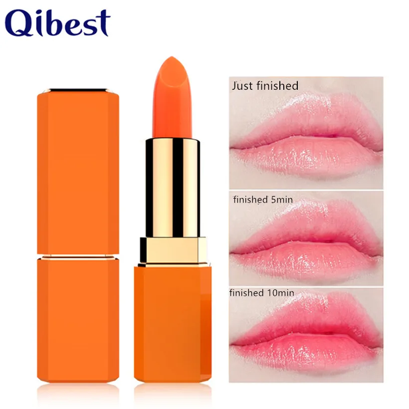 

Qibest Moisturizing temperature lipstick waterproof long lasting lipstick nude orange change color lipsticks free shipping