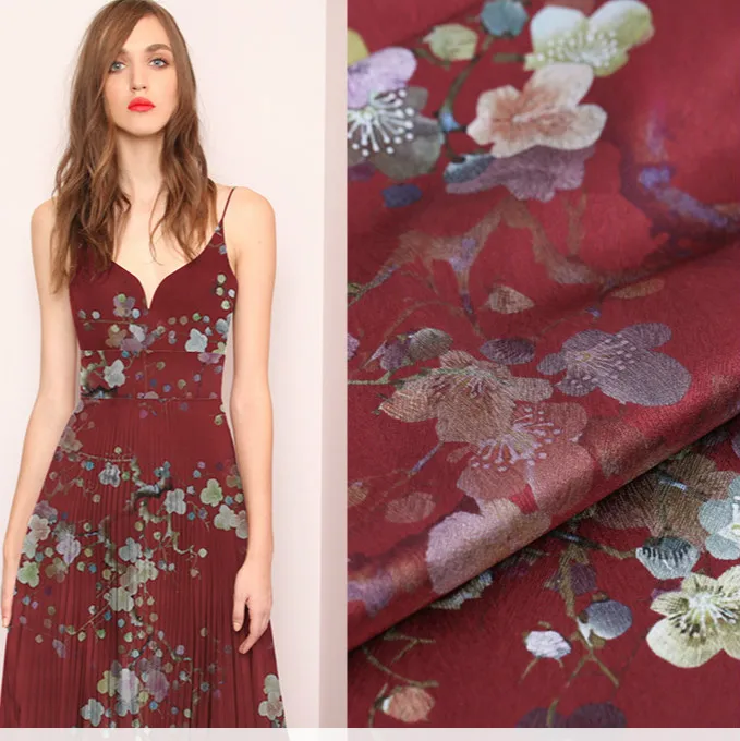 

108cm printed stretch satin silk fabric rice 19mm soft silk fabric for dress drape dress printed fabric wholesale silk cloth