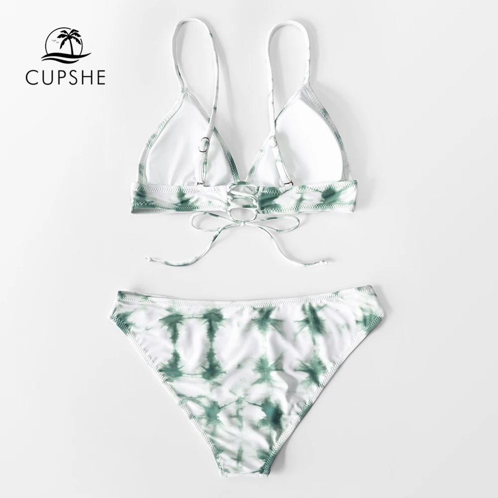 CUPSHE зеленый комплект бикини с галстуком краской женские сексуальные стринги на