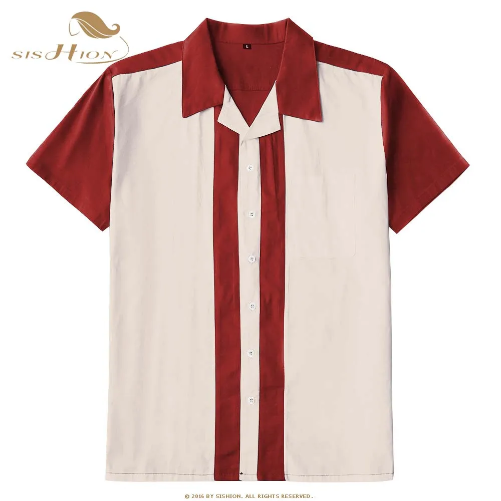 SISHION L-3XL Plus Size Men Shirt ST126 Short Sleeve Black Red Rockabilly Bowling Cotton Casual Shirts for Men camisa masculina SISHION L-3XL Plus Size Men Shirt ST126 Short Sleeve Black Red Rockabilly Bowling Cotton Casual Shirts for Men camisa masculina