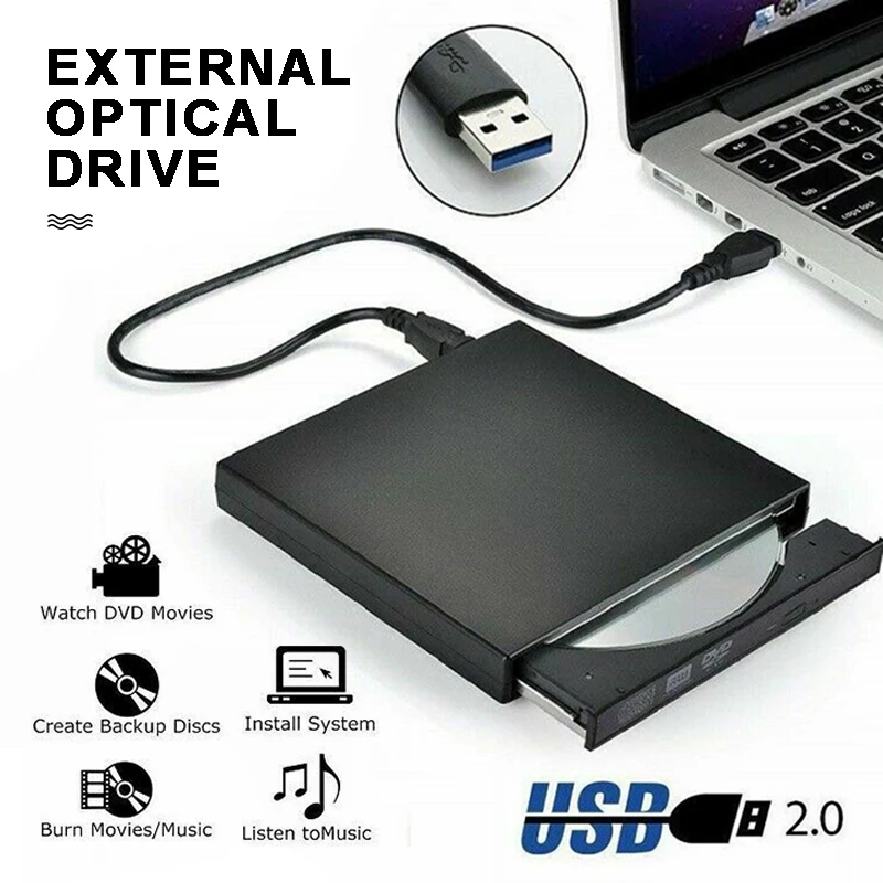 Pohiks 1 шт. черный Высококачественный внешний CD-диск ультра тонкий USB 2 0 DVD ROM