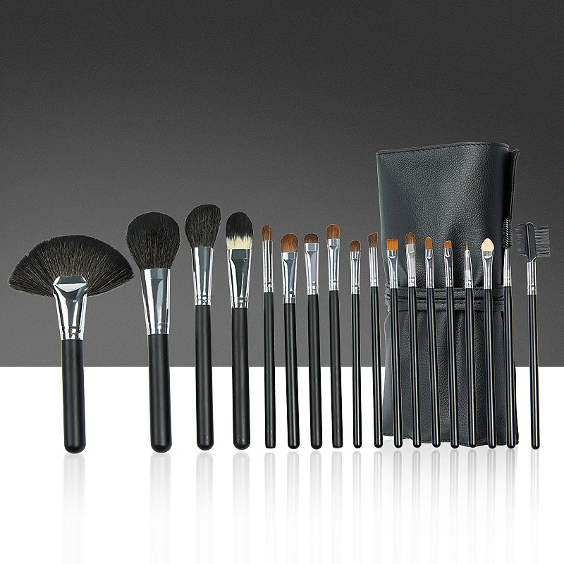 18pcs Natural Goat Animal Hair Makeup Brushes Set Black Professional Eye Face Foundation Powder Blending Eyeshadow Brush Blush | Красота и