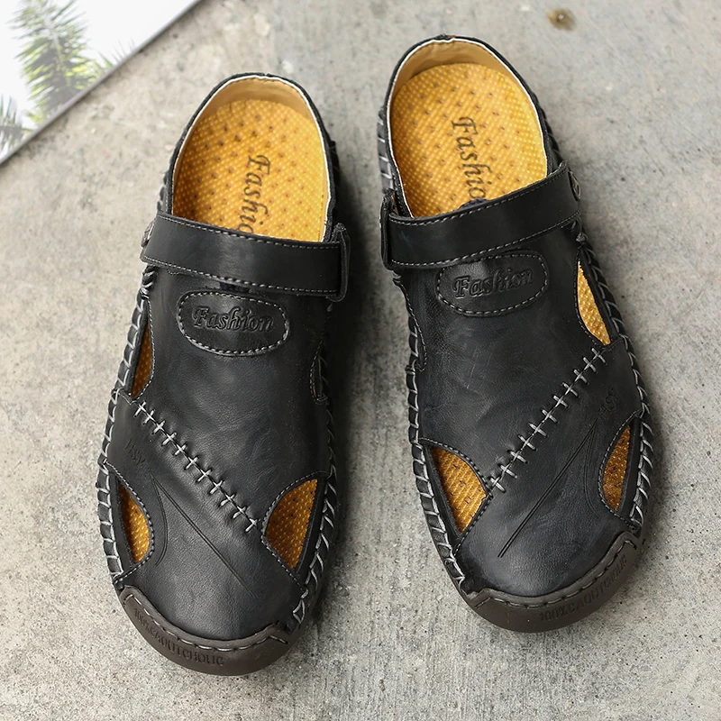 2019 летние туфли лодочки из натуральной кожи для прогулок мужская обувь сандали