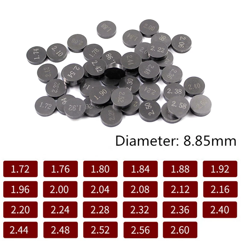 Adjustable Valve Pad Shims Diameter 8.85 Mm Thickness 1.72mm 2.6mm