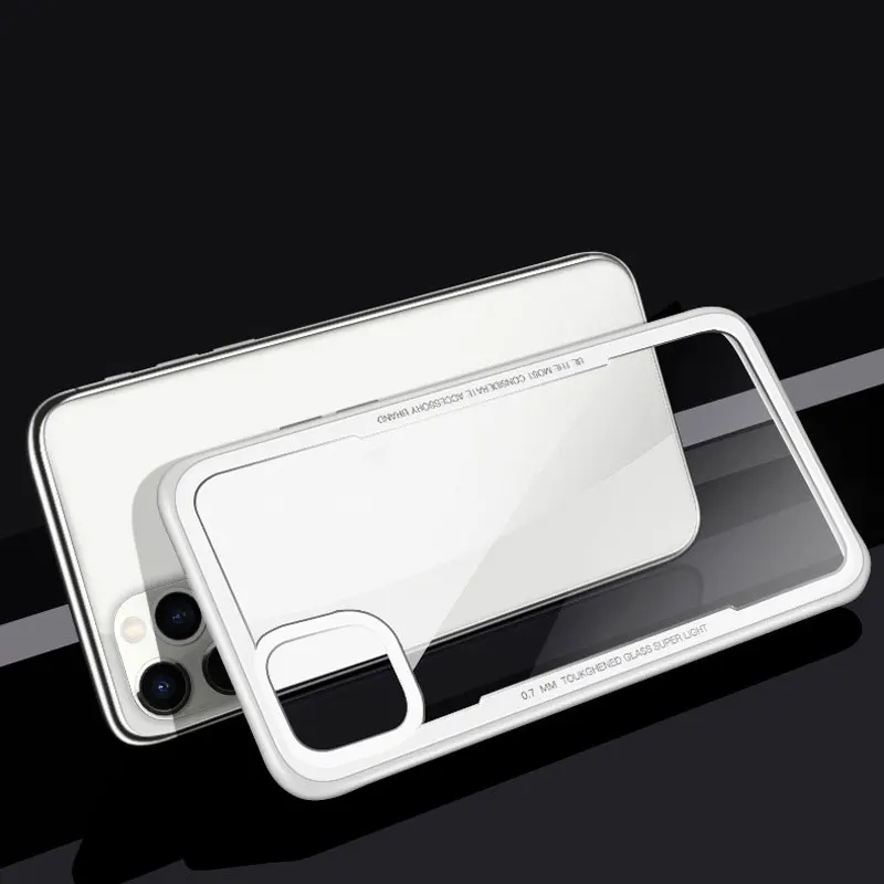 White Для iPhone 11 Pro Max чехол из закаленного стекла противоударный прозрачное стекло защитный жесткий чехол Корпус оболочка - Цвет: White