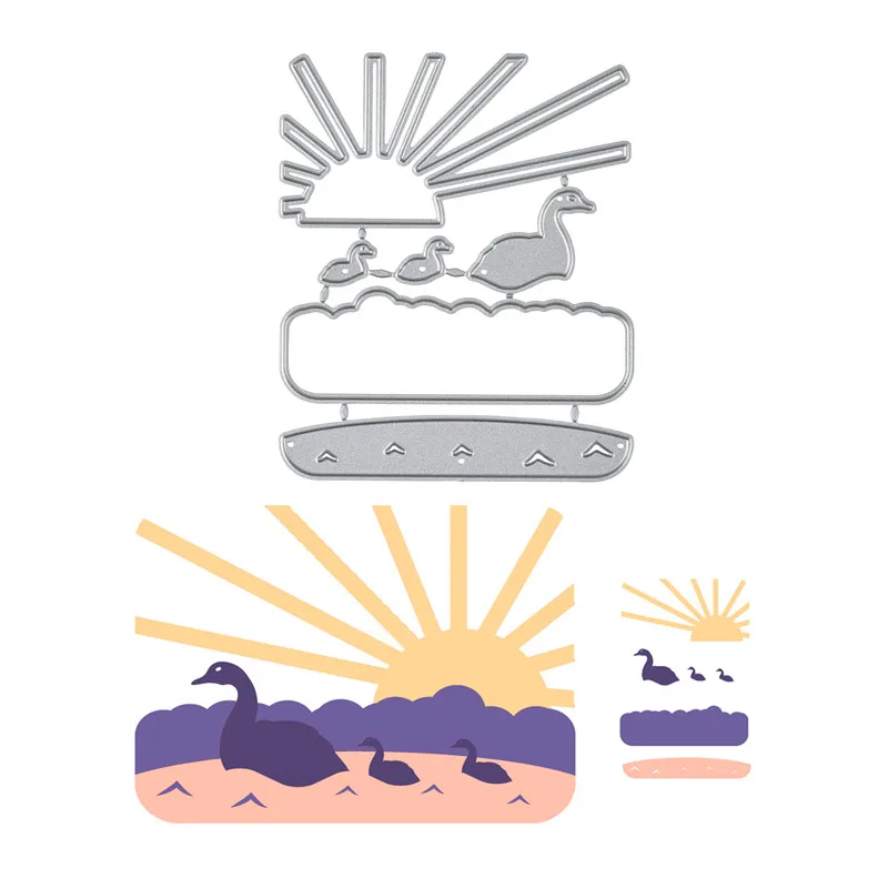 

YaMinSanNiO Sunrise Metal Cutting Dies Duck River Dies for Craft Die Scrapbooking Embossing Stencil DIY Die Cut Card Decoration