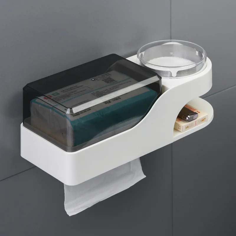 White white ashtray С пепельницей настенный водонепроницаемый картонный картон ванная комната Домашний Многофункциональный пластиковый держатель рулона держатель туалетной бумаги - Цвет: White white ashtray