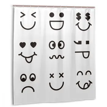 

CHARM HOME Smiley Emoticons Plastic Shower Curtain 66x72 In with free hooks Customized Waterproof Polyester Bathroom Curtains