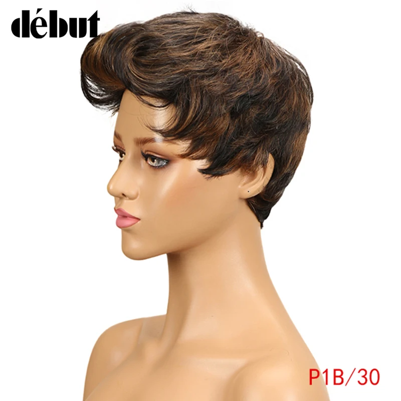 Дебютные кудрявые стриженые парики для женщин коричневого цвета короткие парики из человеческих волос бразильские Волнистые Короткие парики для женщин Подарки - Цвет волос: P1B/30