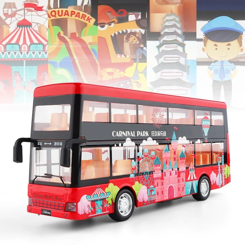

1:50 Scale Double Travel Bus Pull Back Vehicle Car with Lights Sound for Toddler R7RB