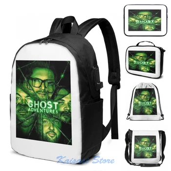 

Funny Graphic print Ghost adventures USB Charge Backpack men School bags Women bag Travel laptop bag