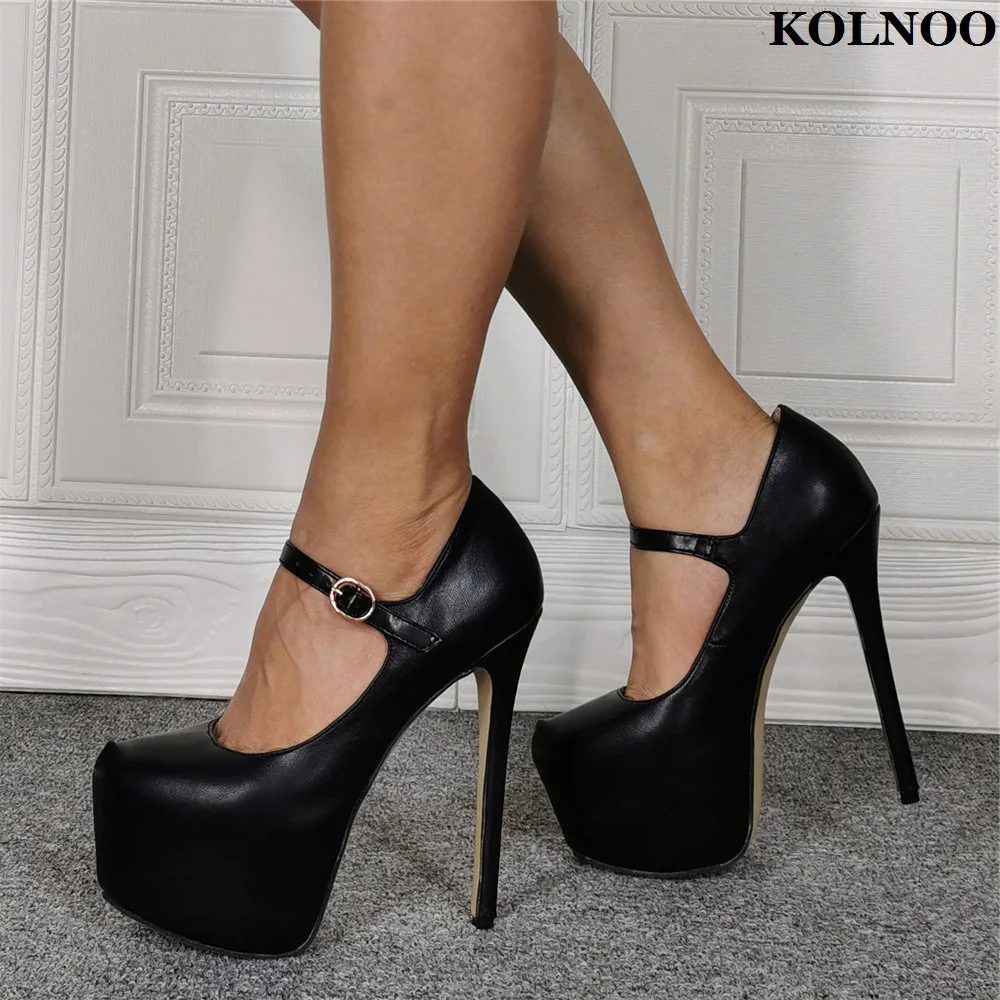 

Kolnoo Handmade Women High Heel Pumps Mary Janes Sexy Platform Faux Leather Real Photos Party Shoes Fashion Prom Court Hot Shoes