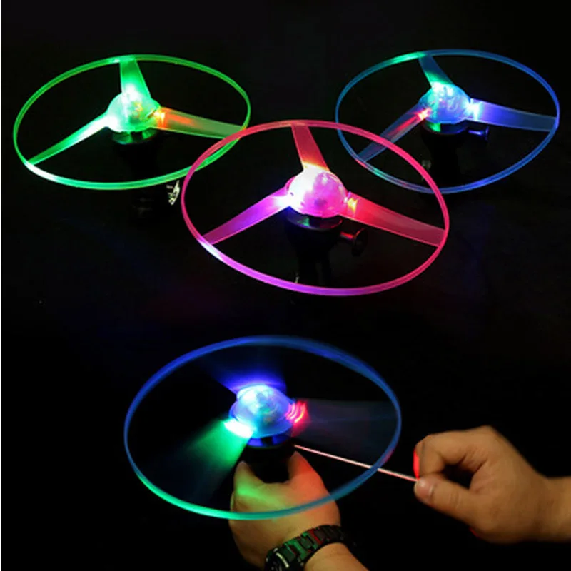 Glow In The Dark Flashing Toys Funny Pull String UFO LED Light Up Flying Disc Colorful Kids Toys for Children baby toys