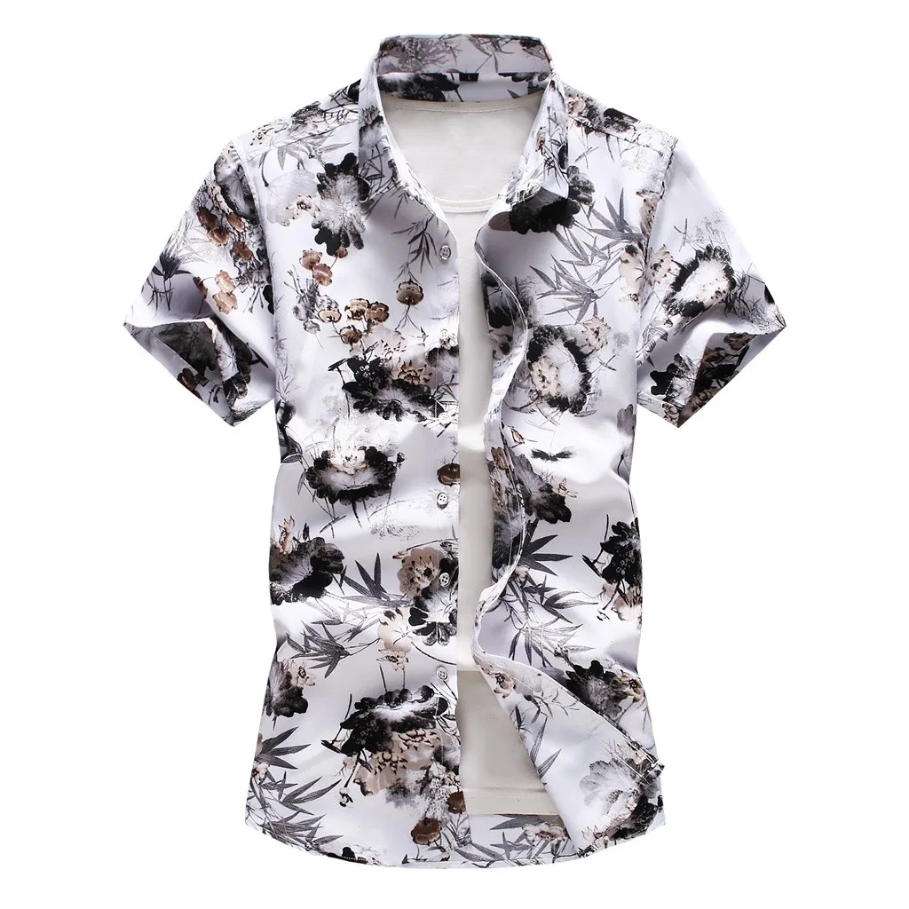 

Men's Shirt Turndown Collar Buttons Casual Print Hawaiian Short Sleeve Shirt Top Men Shirt Tee Clothing Camisa Masculina 