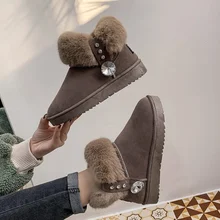 Женские теплые классические зимние сапоги с пряжкой теплая Модная женская зимняя обувь модная женская обувь на меху на плоской подошве