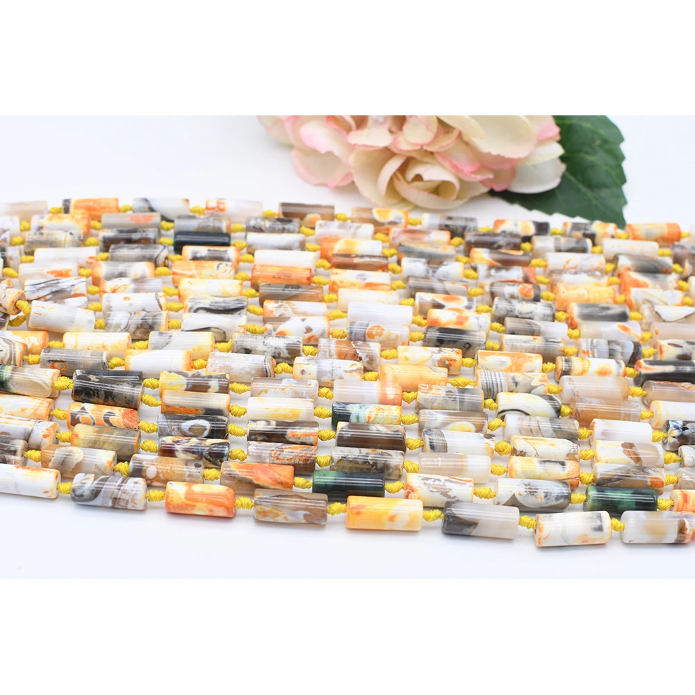 8X21mmNatural Smooth Columnar shape Fresh Yellow Fire Agate stone Beads For DIY necklace bracelet jewelry make 15 