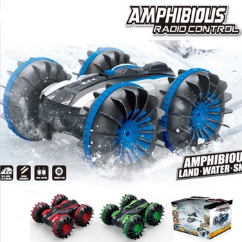 

360 Rotate Rc Cars Remote Control Stunt Car 2 Sides Waterproof Driving On Water And Land Amphibious Electric Toys For Adults