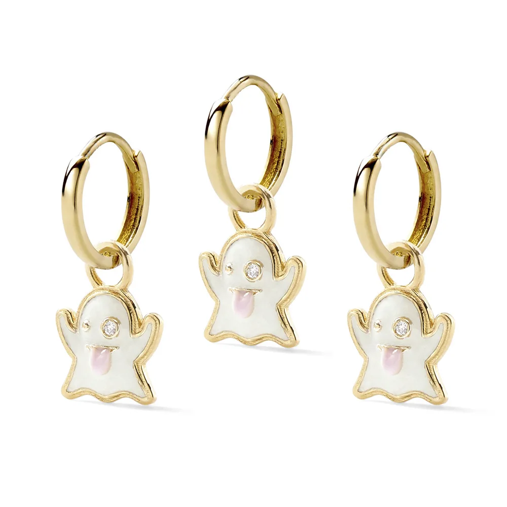

3 Pcs New 2020 Alloy Drip Oil Ghost Dangle Earrings Cute Mini Rhinestone Piercing White Earrings Set for Women Fashion Jewelry