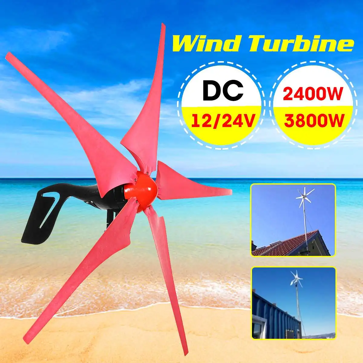 

12V/24V 2400W/3800W Wind for Turbines Generator 5 WindBlades Permanent Generator Turbines Fit for Home