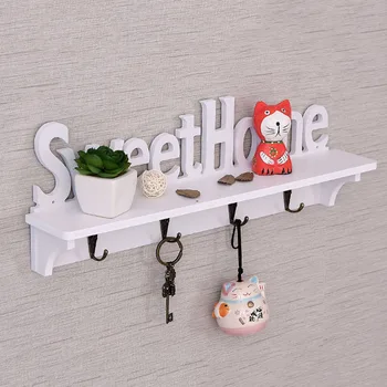 

1Pc Home 4 Hooks Shelves Hat Key Holders Storage Shelf Hanging Hooks Wall Mounted Rack Home Storage Holder