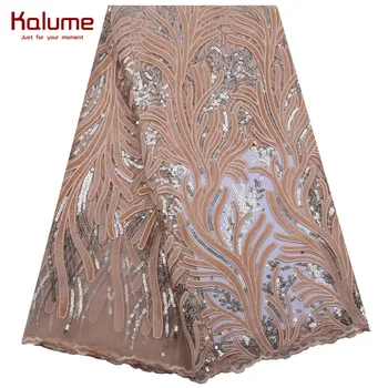 

Beautiful Brown African Lace Fabrics High Quality Latest Sequnied Lace Fabric For Wedding French Velvet Lace Fabric 1841
