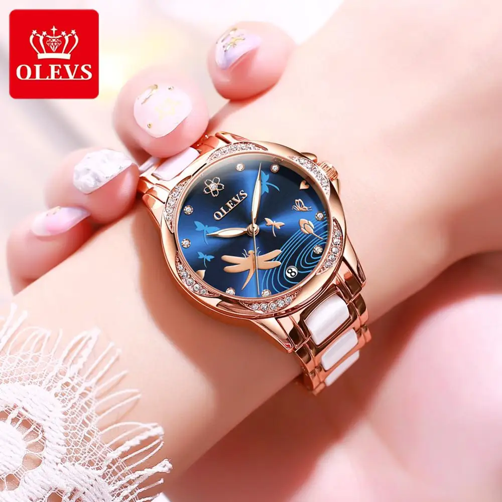 Watch-Band Mechanical-Watch Automatic Women Olevs Luxury Ceramics Brand for Gift
