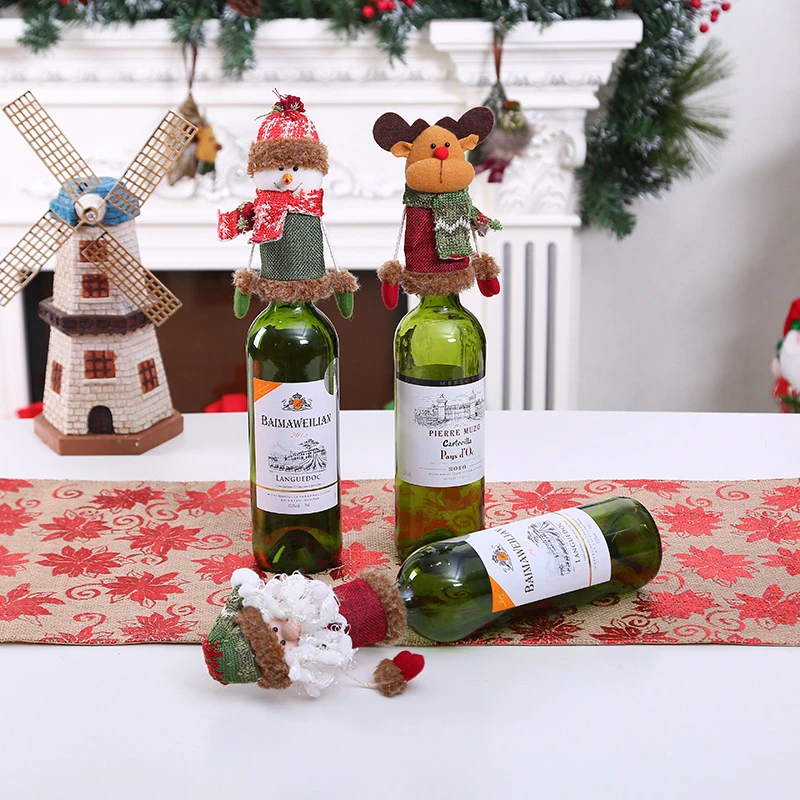 Рождественское украшение крышка бутылки вина набор Санта Клаус Снеговик для бутылки крышка сумка год Рождество ужин Вечеринка рождественские аксессуары