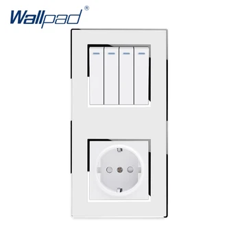 

4 Gang 2 Way Switch With EU German Socket Wallpad Luxury Wall Electric Outlet Mirror Acrylic Panel 16A AC 110~250V