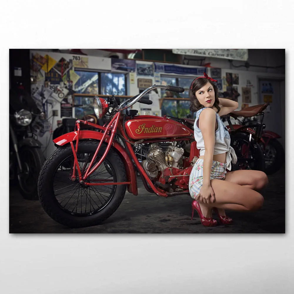 Классические винтажные мотоциклы Pin-up Girl в стиле ретро настенная фотокартина