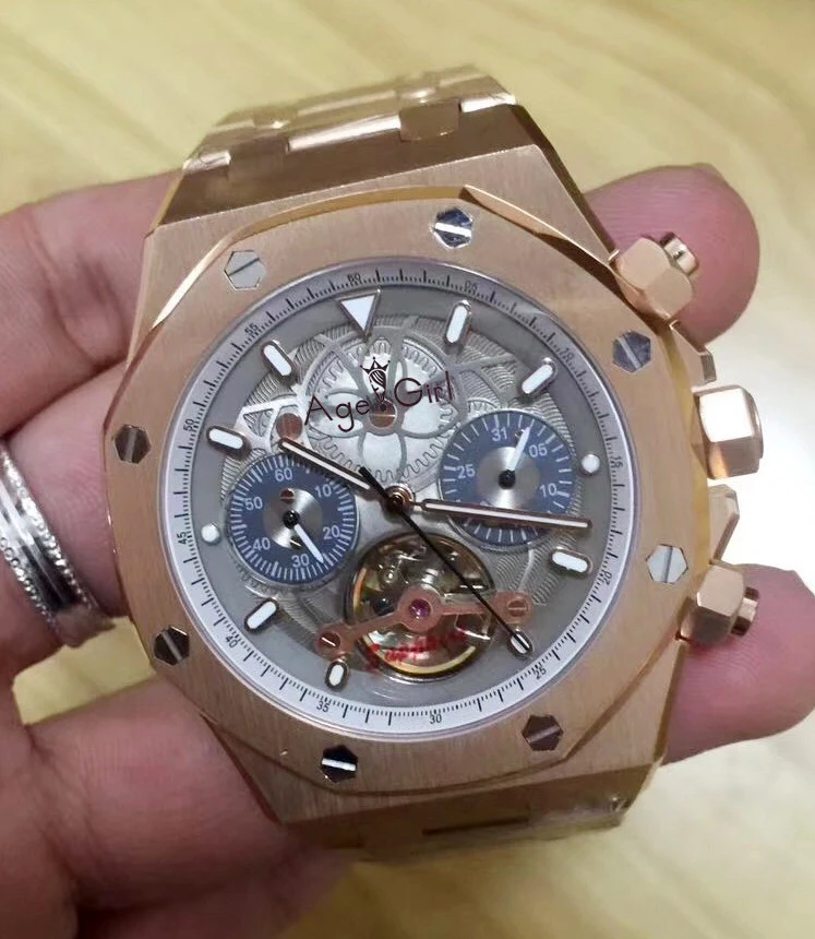 Роскошные брендовые новые Автоматические Мужские механические часы Tourbillion сапфир прозрачный стеклянный Скелет Черный Синий Серебряный ограниченная AAA - Цвет: Rose Gold Grey