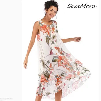 

Casual Fashion Print Women Loose Maxi Dress 2020 Summer O-neck Sleeveless Tankl Dress Women